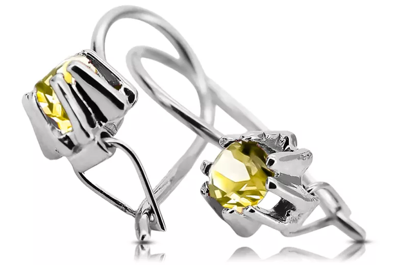 Argent sterling 925 14k 583 Yellow Peridot des boucles d'oreilles vec053s Russe Soviétique URSS Artisanat vintage Art Deco style